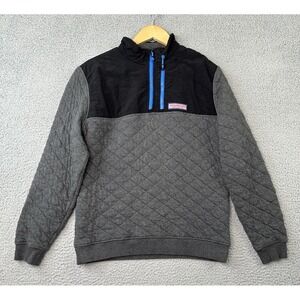 Vineyard Vines Sweater Mens Small Gray Black Quilted 1/4 Zip Shep Shirt Pullover